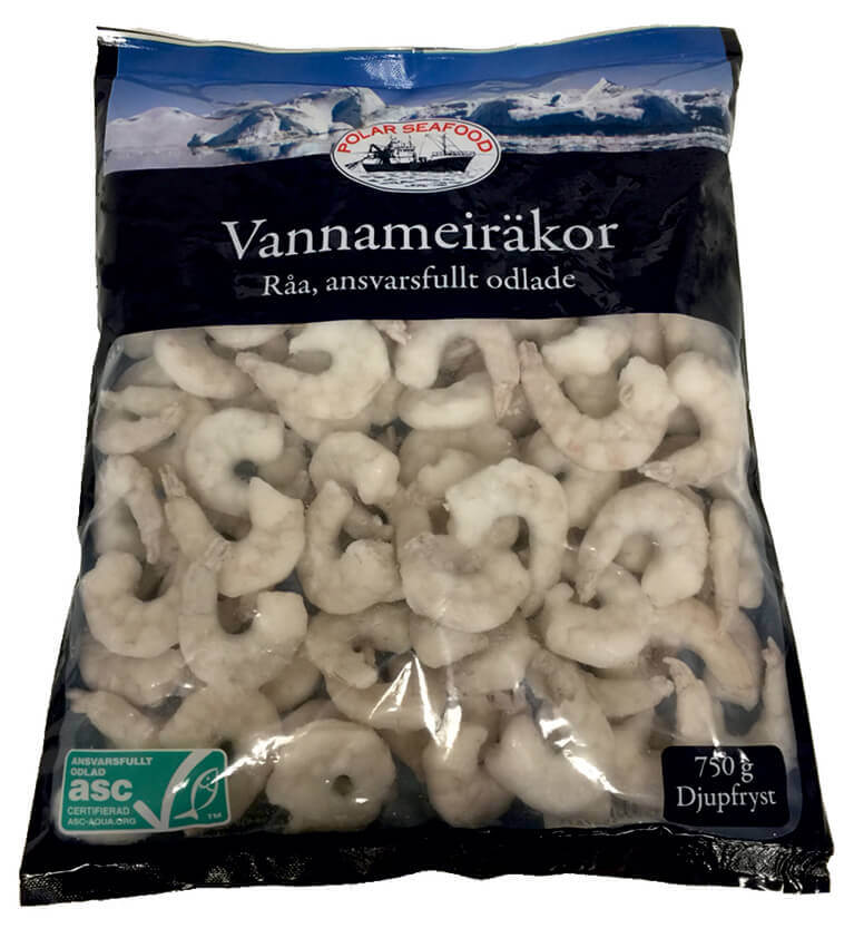 Vannameiräkor råa 750 g. Leverans till butiker i Sverige. Polar Seafood AB